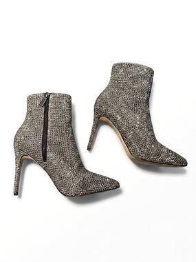 Michael Kors Rhinestone Pointed-Toe Ankle Booties - Silver - Size:6